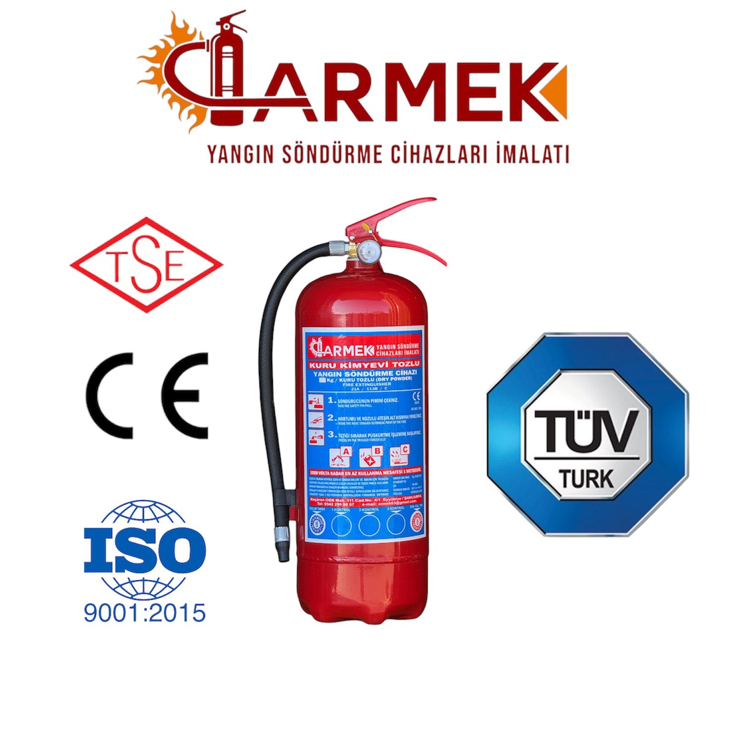 ARMEK 2 KG ARAÇ YANGIN TÜPÜ TÜV TÜRK ONAYLI KURU KİMYEVİ TOZ